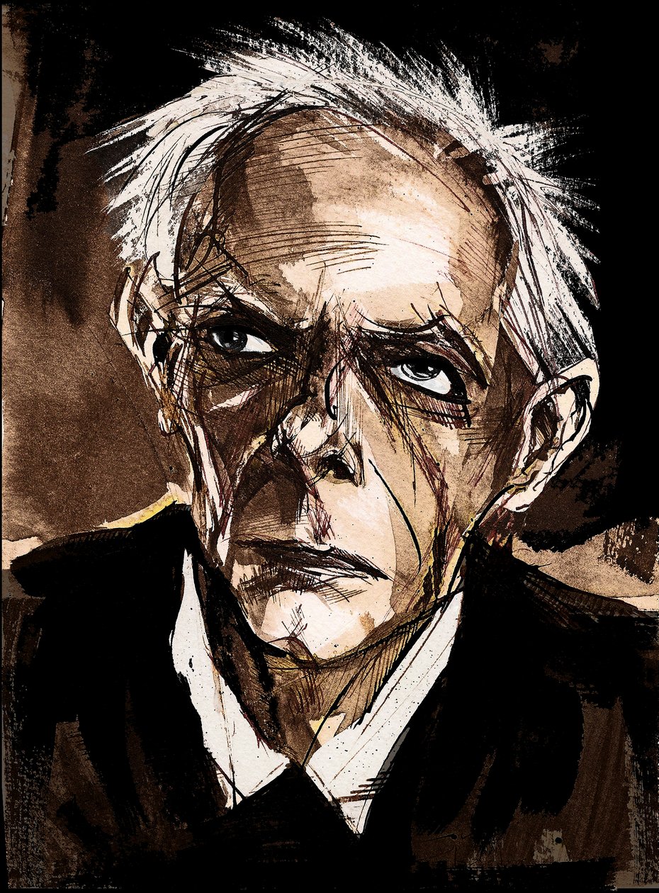 Bela Bartok door Neale Osborne, karikatuur in pen en aquarel door Neale Osborne