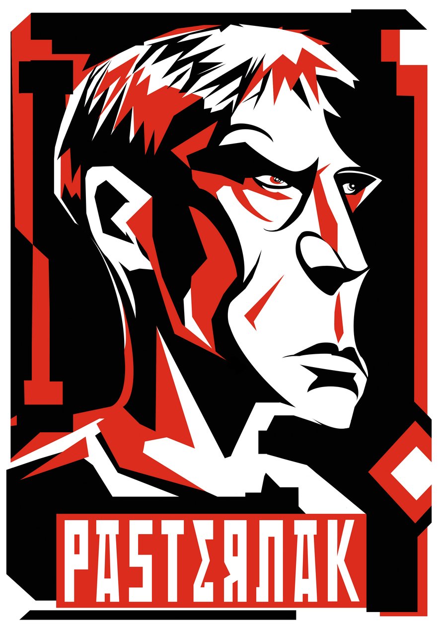 Boris Pasternak, Russische dichter en romanschrijver (1890-1960), grafische rode versie door Neale Osborne