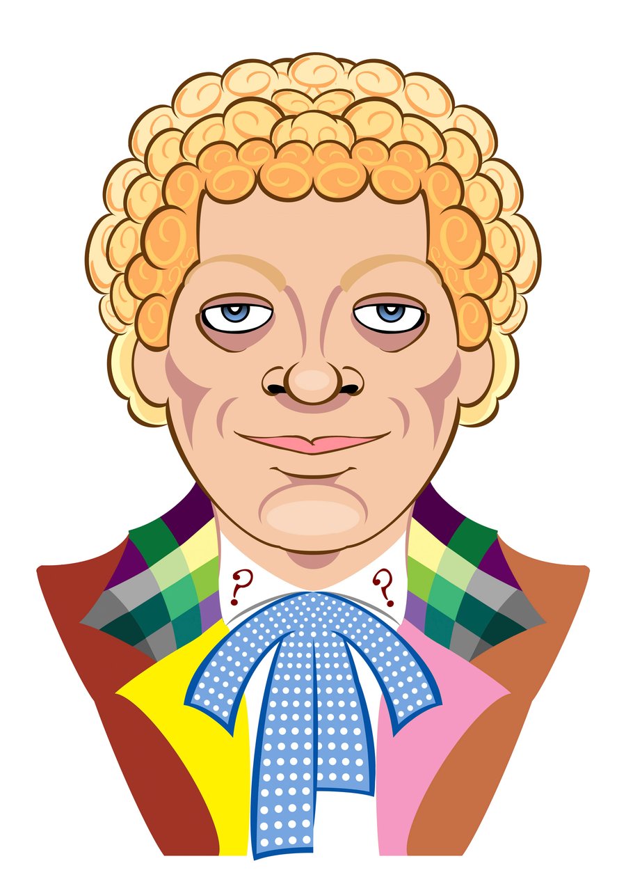 Colin Baker als Doctor Who - karikatuur door Neale Osborne