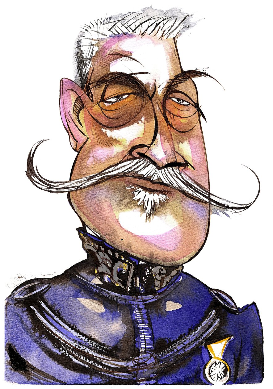 Ferdinand Foch - Franse maarschalk (1851-1929); kleurenkarikatuur door Neale Osborne