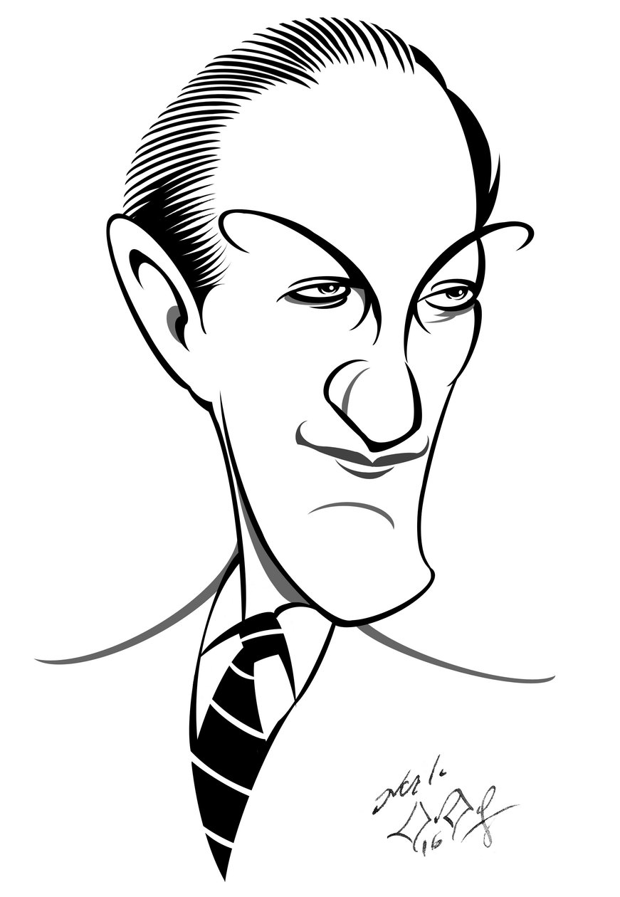 George Gershwin, Amerikaanse componist, songwriter en pianist (geboren Jacob Gershvin), (1898 - 1937) karikatuur door Neale Osborne