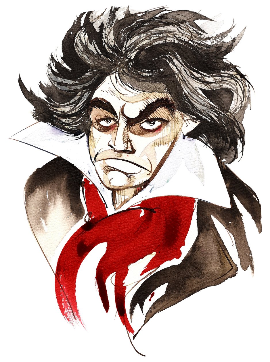 Ludwig van Beethoven (Duitse componist, 1770-1827); karikatuur door Neale Osborne
