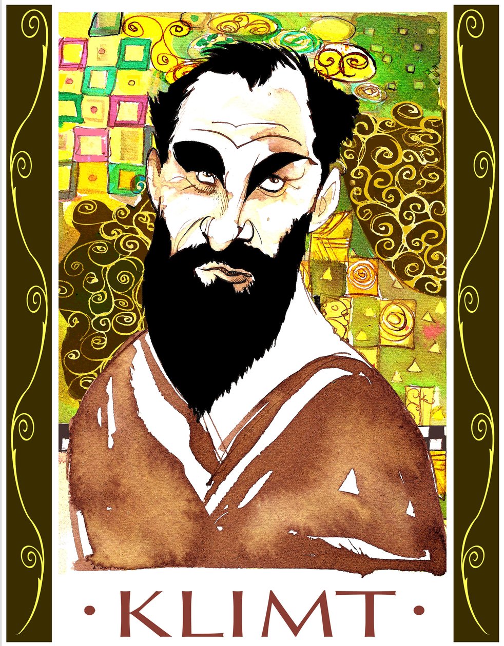 Gustav Klimt - kleurenkarikatuur door Neale Osborne