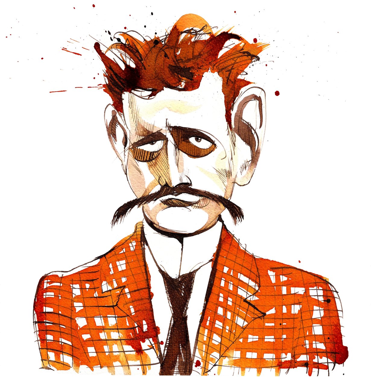 Jean Sibelius, gekarikaturiseerd als jongere man door Neale Osborne