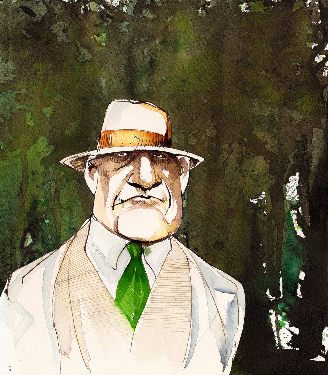 Jean Sibelius gekarikaturiseerd als oudere man door Neale Osborne