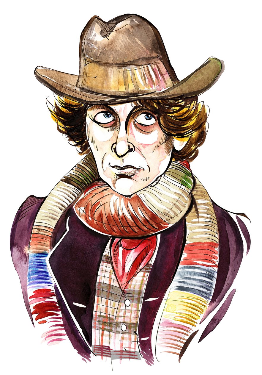 Tom Baker als Doctor Who in BBC-televisieserie met dezelfde naam door Neale Osborne