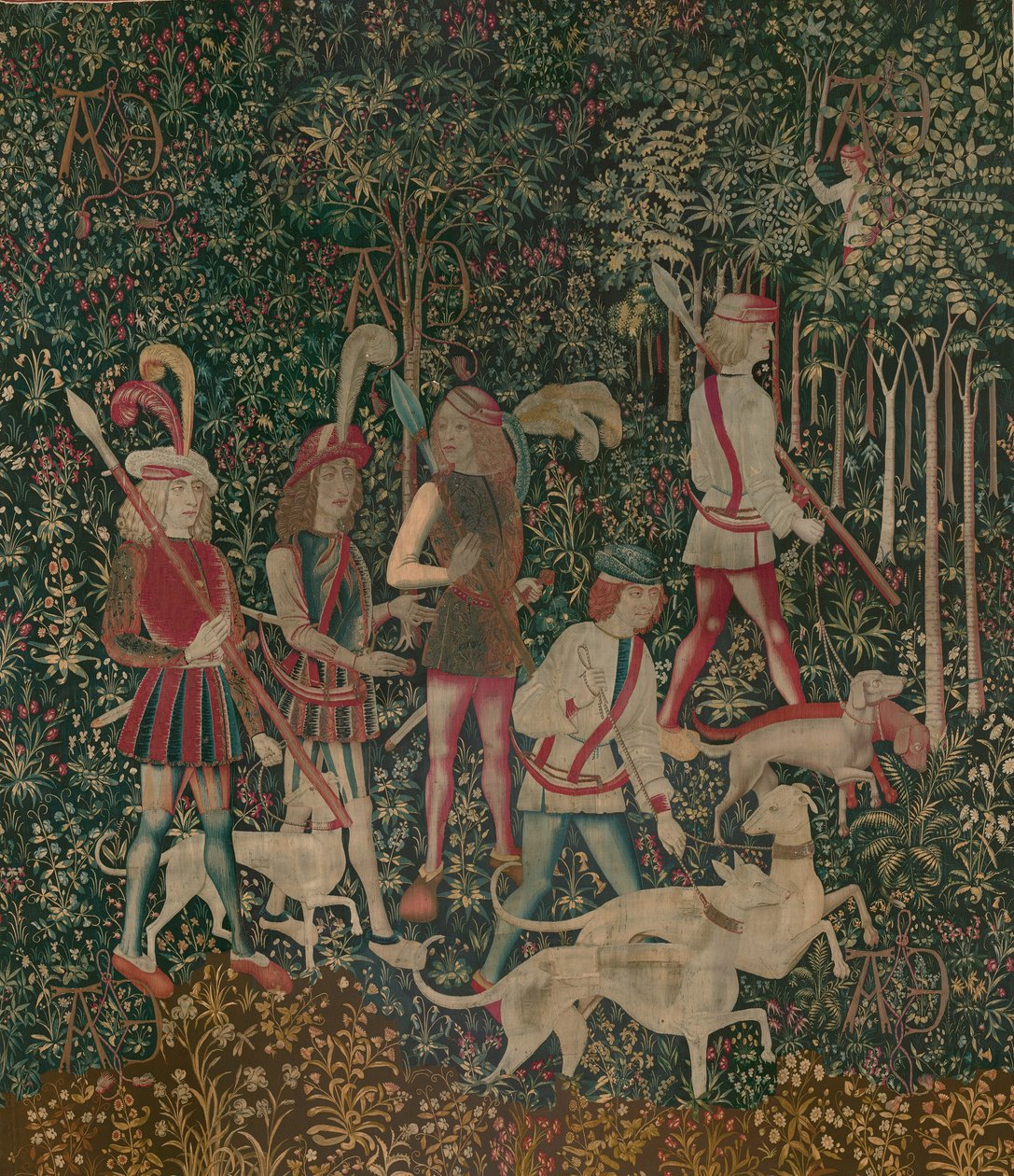 De jagers betreden het bos, ca. 1500 door Netherlandish School