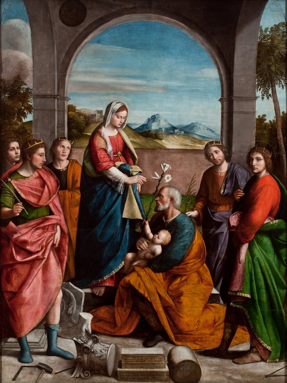 De Heilige Familie en Heiligen door Niccolò Pisano