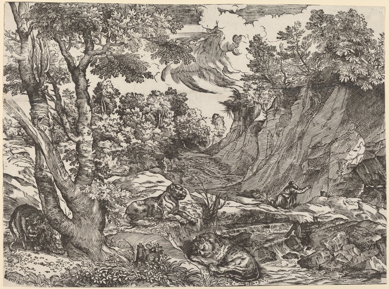 Sint Hiëronymus in de Wildernis door Niccolò Boldrini after Titian