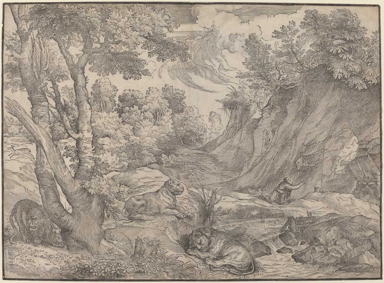 Sint Hiëronymus in de Wildernis door Niccolò Boldrini after Titian