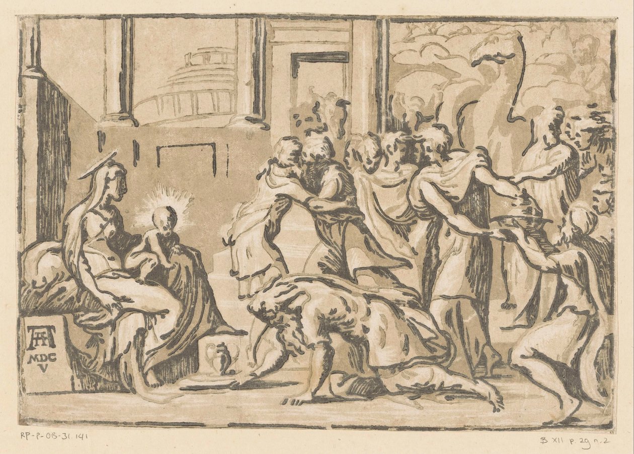 Aanbidding door de koningen door Niccolò Vicentino (attributed to)