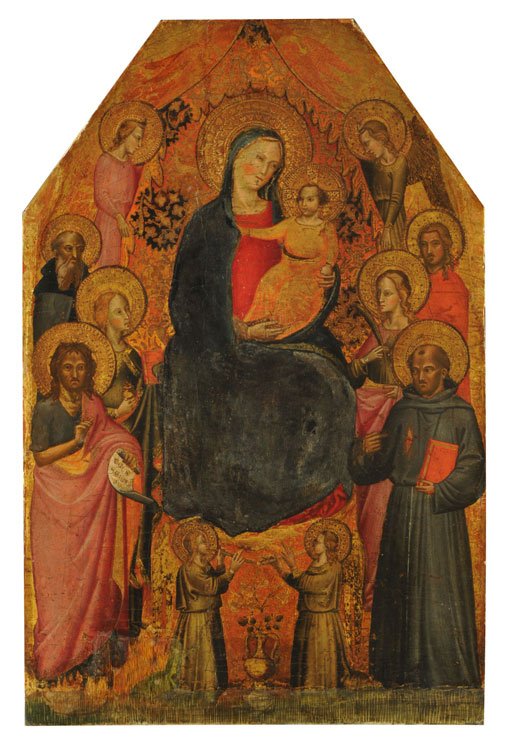 Madonna en kind omringd door heiligen en engelen door Niccolo di Tommaso