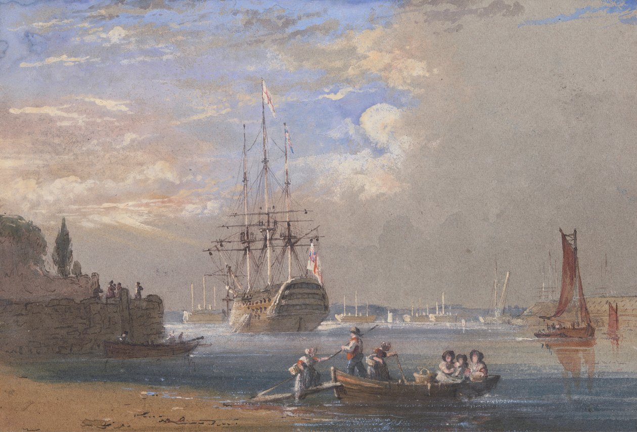 H.M.S. St. Vincent in Plymouth door Nicholas Condy