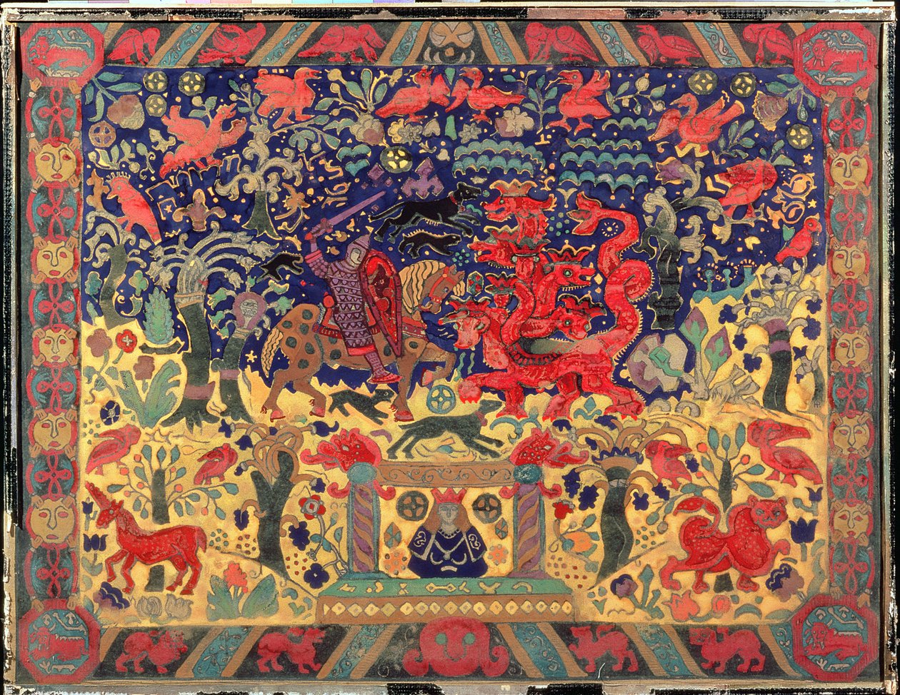 Gevecht met de draak, 1912 door Nicholas Roerich