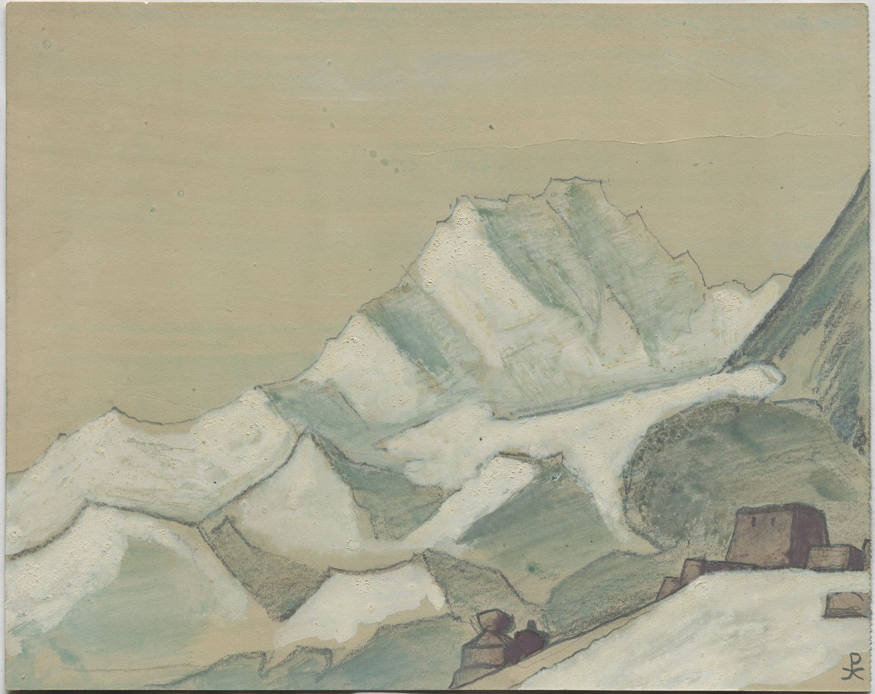 Himalaya boven de Wolken, schets door Nicholas Roerich