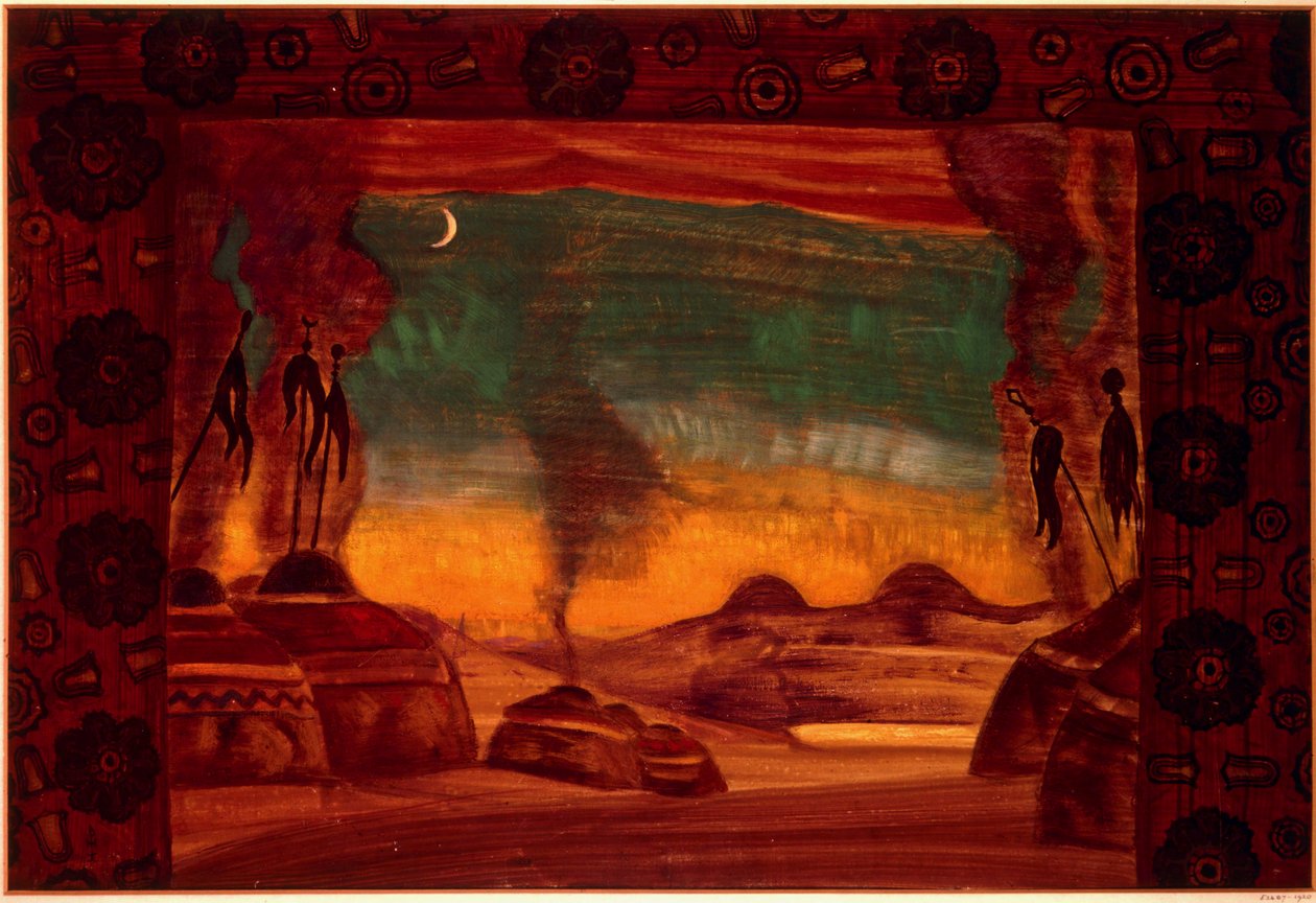 Polovtsisch kamp ... (tempera op papier) door Nicholas Roerich