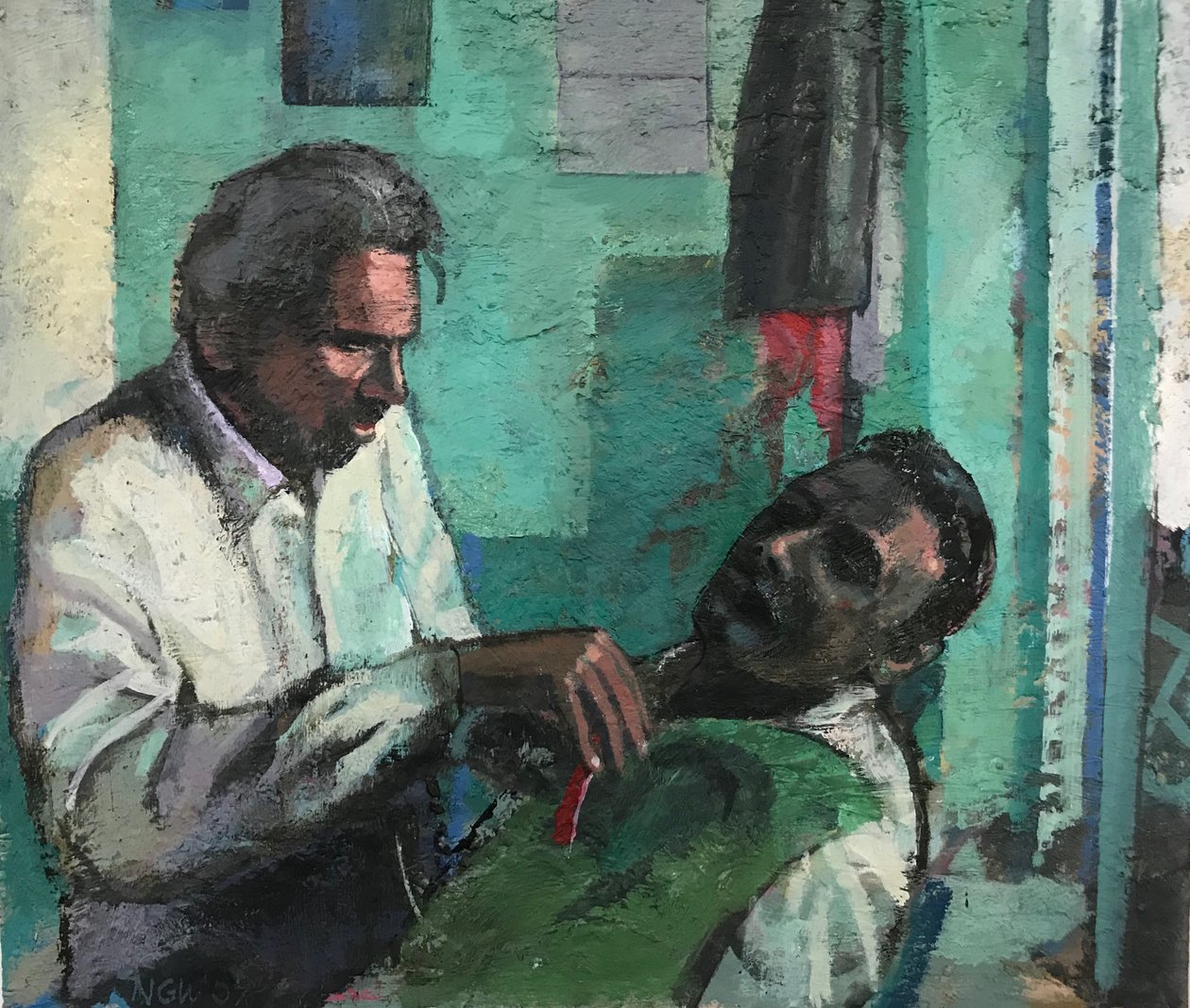 Barbershop, 2017-23 (olieverf op board) door Nick Williams