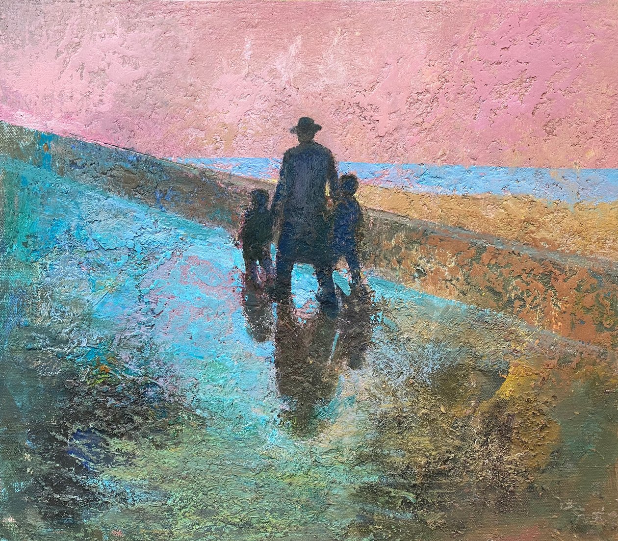 Ochtendwandeling, 2022-23 (olieverf op board) door Nick Williams