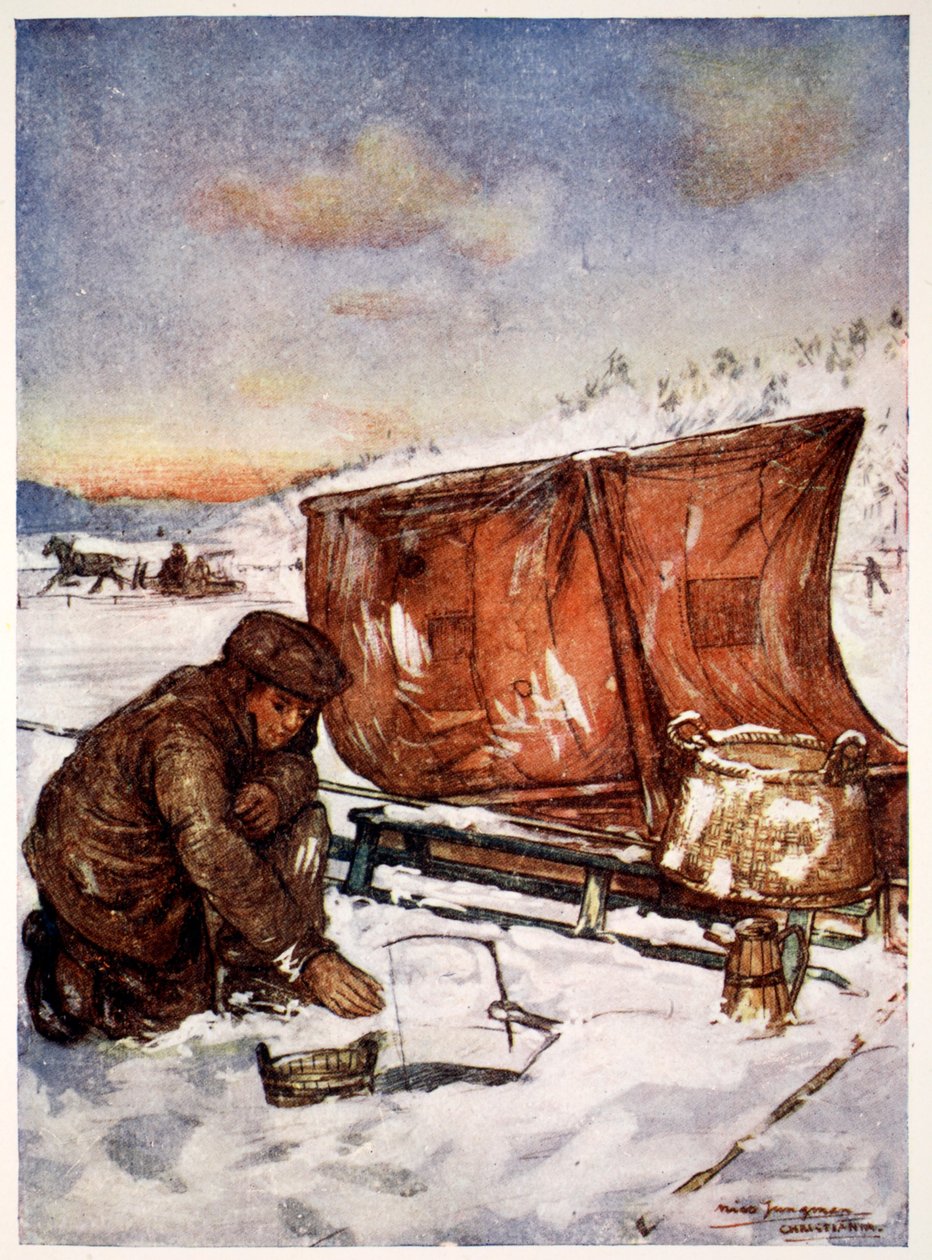 Vissen door het ijs op de Christiania Fjord, 1905 door Nico Jungman