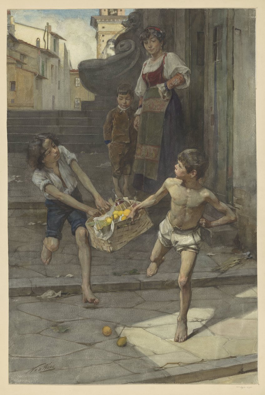 Straatscène in een Italiaanse stad door Nicolaas van der Waay