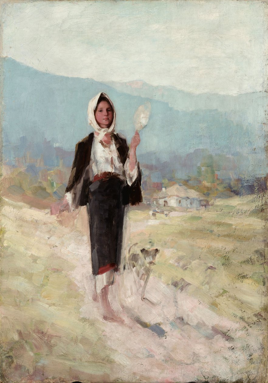Boerin met spinrok door Nicolae Grigorescu
