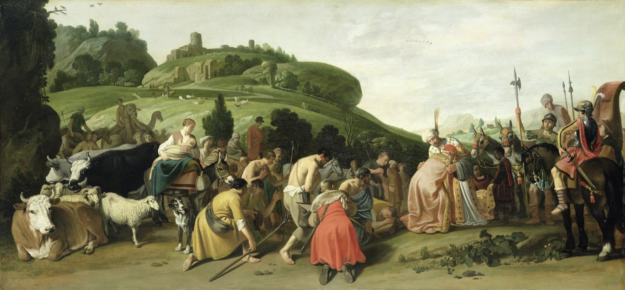 Jozef ontvangt zijn vader in Egypte, 1628 door Nicolaes Cornelisz Moeyaert