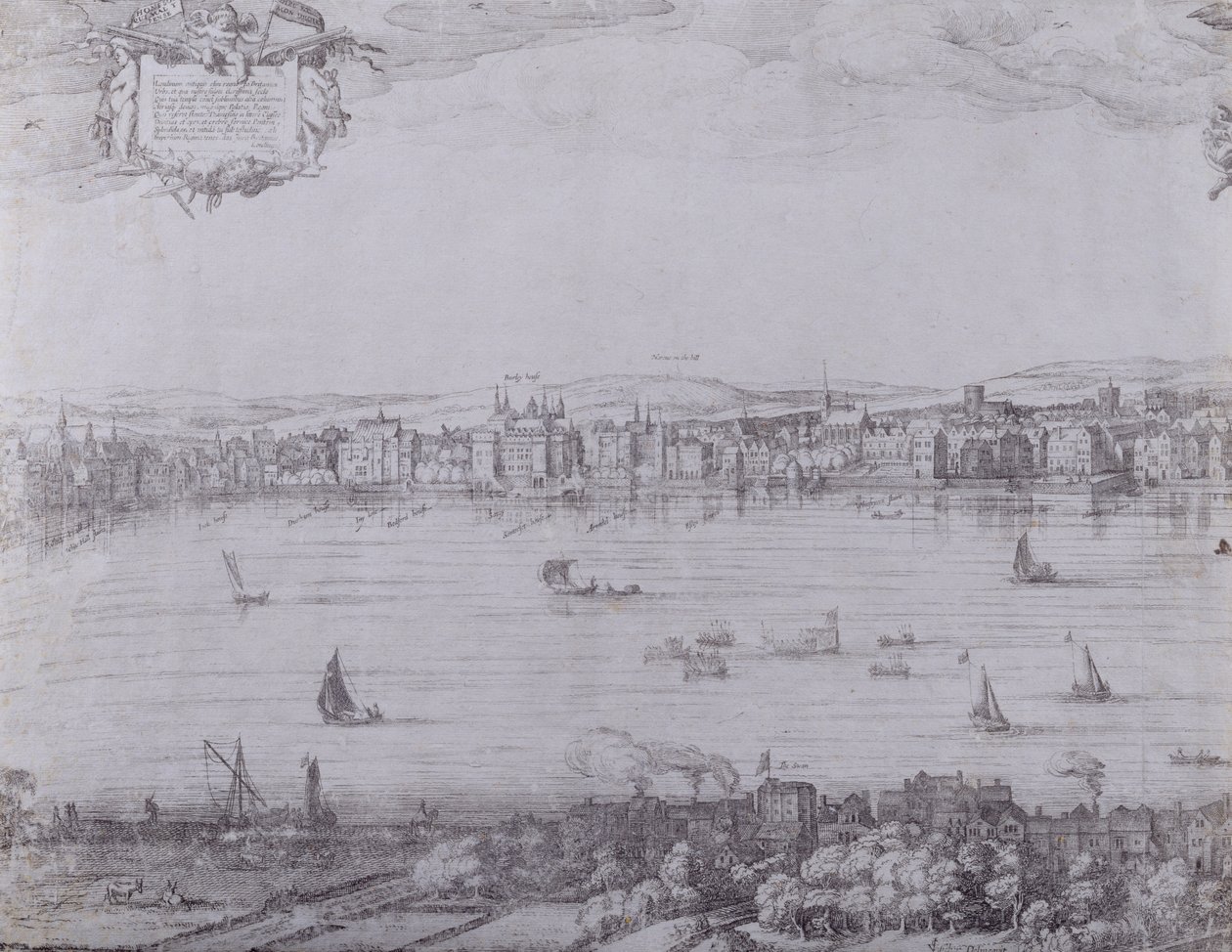 Panorama van Londen en de Theems, deel één van Whitehall tot Blackfriars, c.1600 door Nicolaes Jansz Visscher