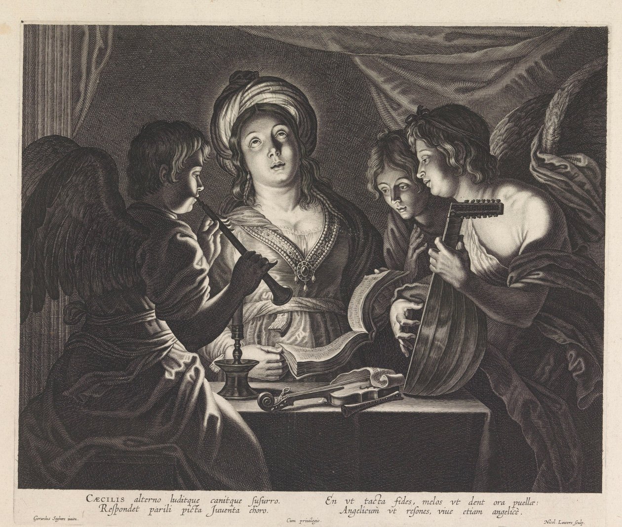 H. Cecilia met drie musicerende engelen door Nicolaes Lauwers