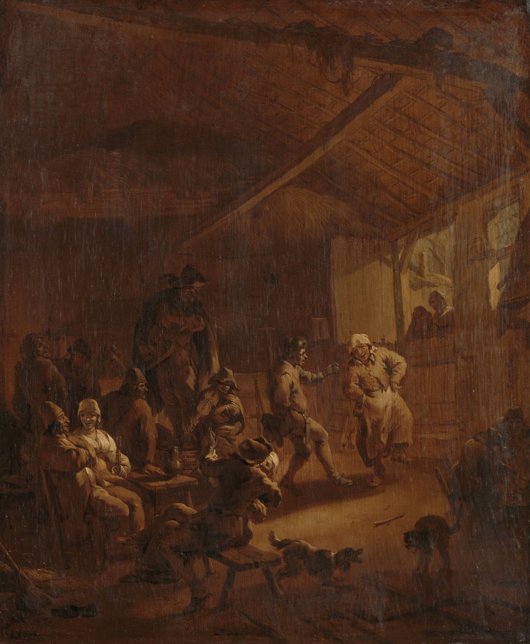 Boeren dansen in een schuur door Nicolaes Pietersz Berchem