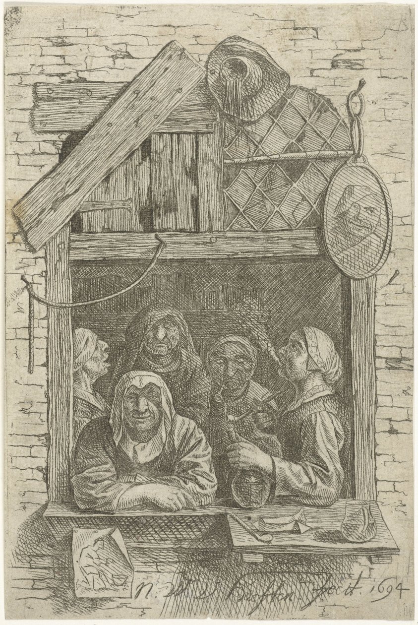 Vijf vrouwen in een venster door Nicolaes van Haeften