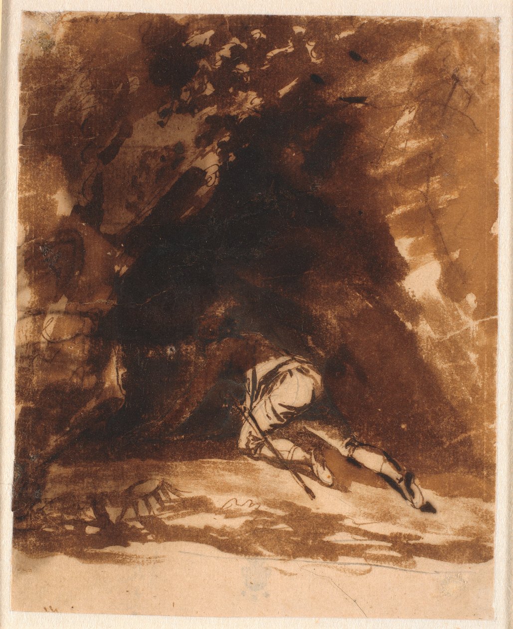 Niels Klim kruipt in de grot door Nicolai Abildgaard