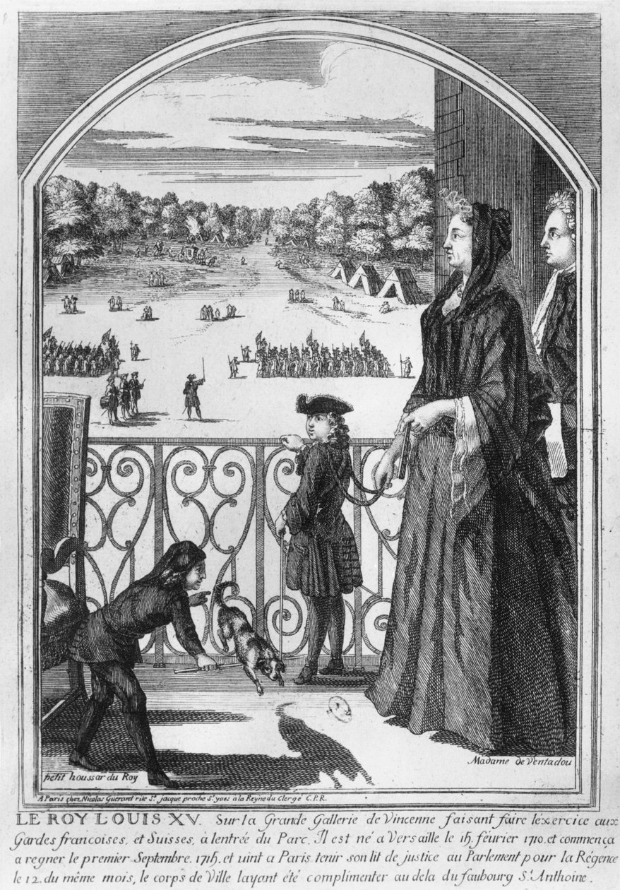 Koning Lodewijk XV (1710-74) en Madame de Ventadour in Vincennes, c.1715-16 door Nicolas Guerard