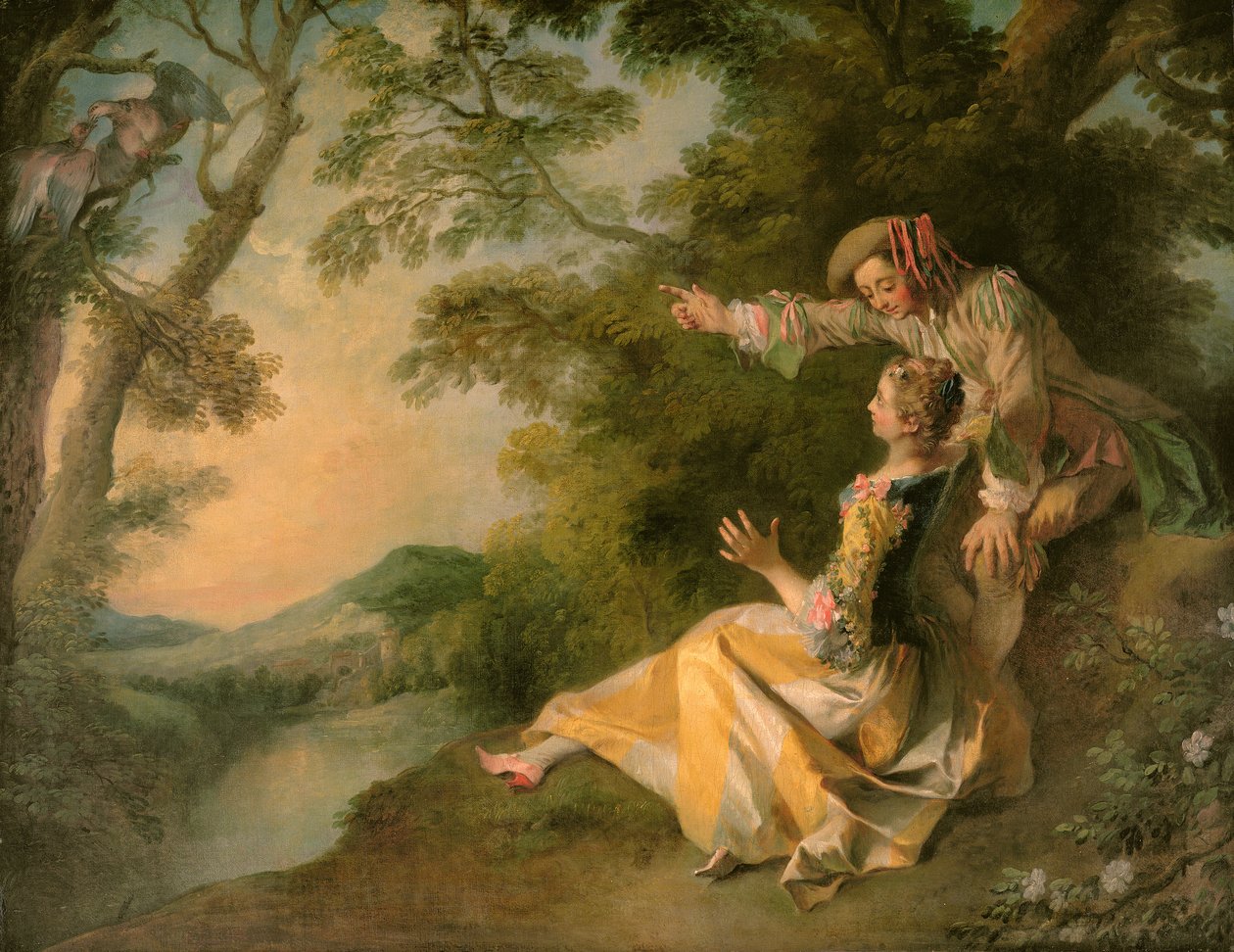 Geliefden in een landschap door Nicolas Lancret