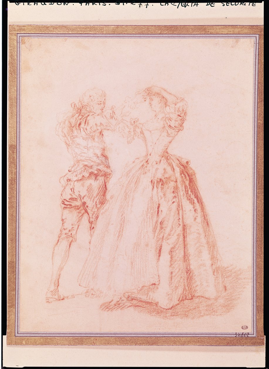 De dans (rode krijt op papier) door Nicolas Lancret
