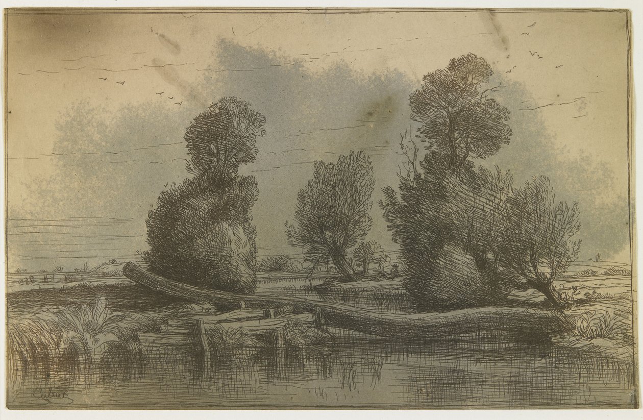Cliche Verre - Landschap door Nicolas Louis Cabat