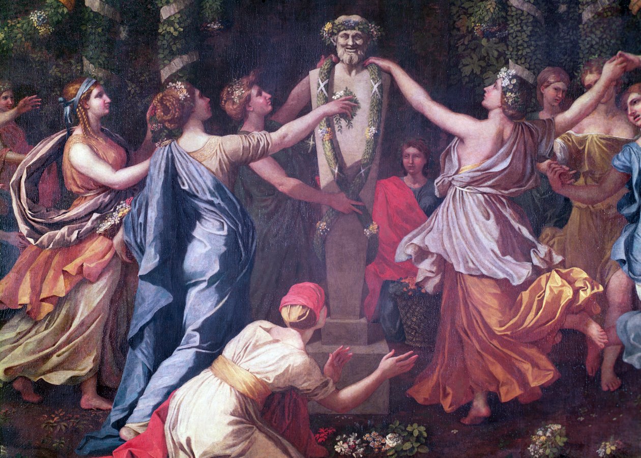 Detail van Hymenaios Vermomd als een Vrouw Tijdens een Offer aan Priapus, ca. 1634-38 door Nicolas Poussin
