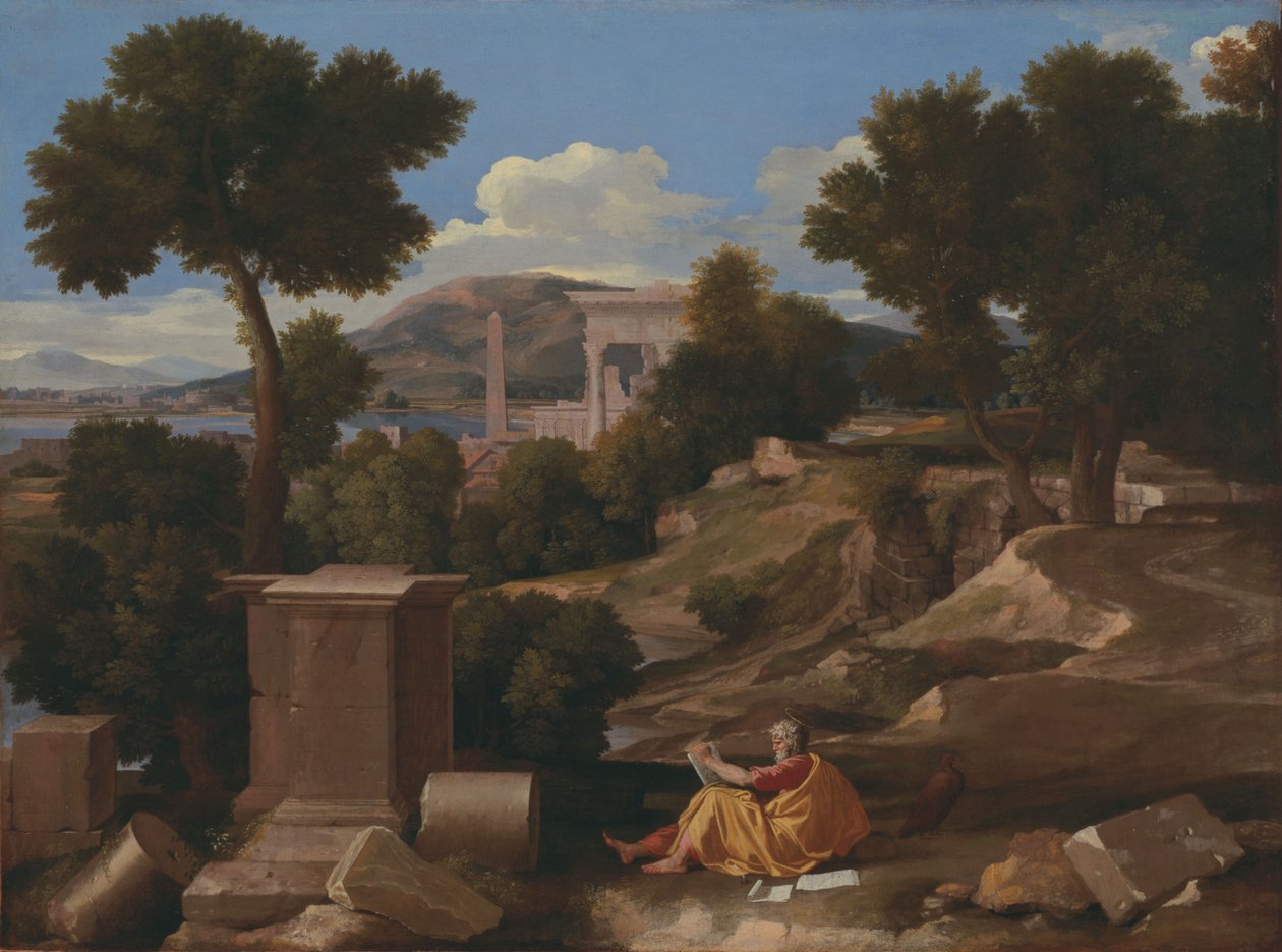 Landschap met Sint Jan op Patmos door Nicolas Poussin