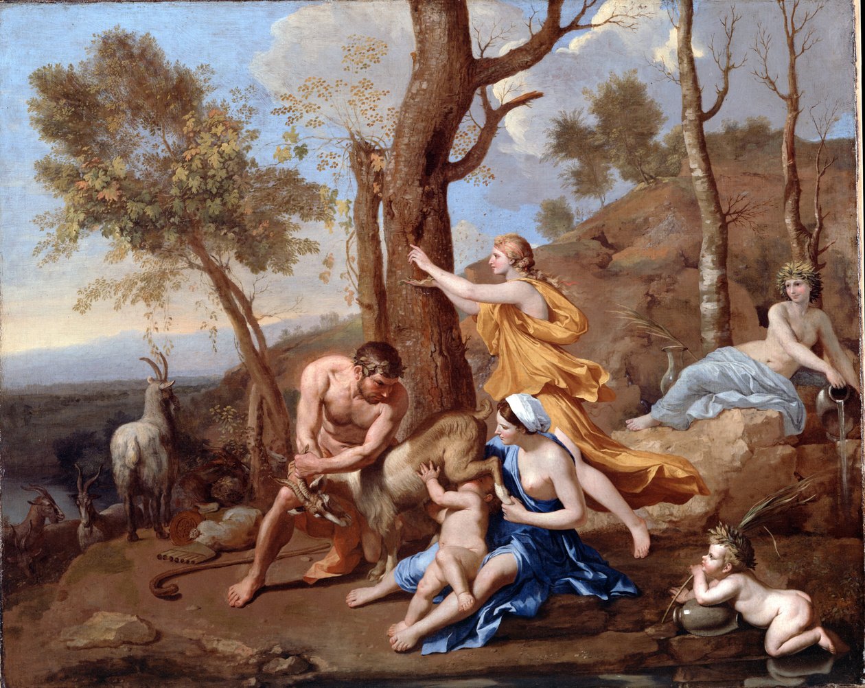 De opvoeding van Jupiter door Nicolas Poussin