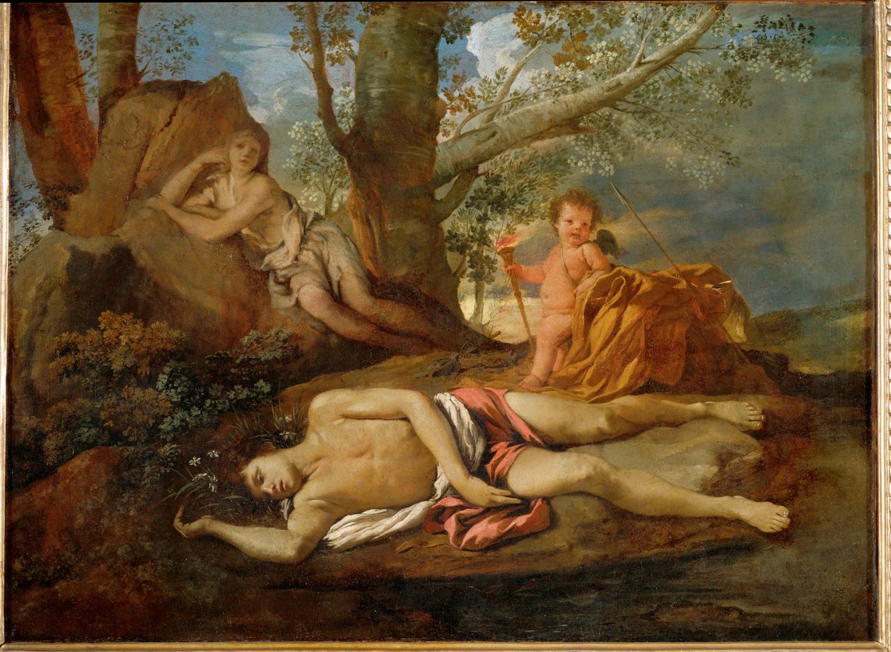 Echo en Narcissus ... door Nicolas (attr.to) Poussin