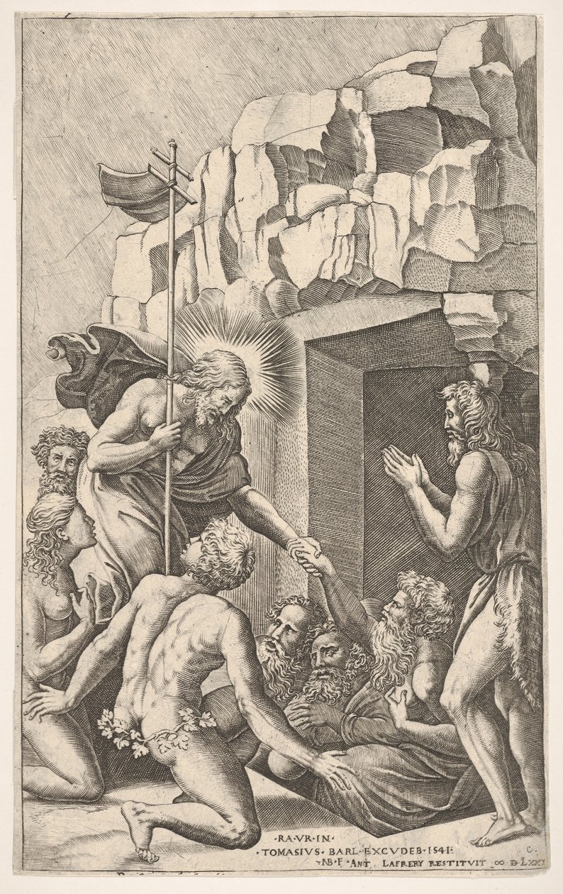 Christus in het voorgeborchte, naar Raphael, 1541 door Nicolas Beatrizet