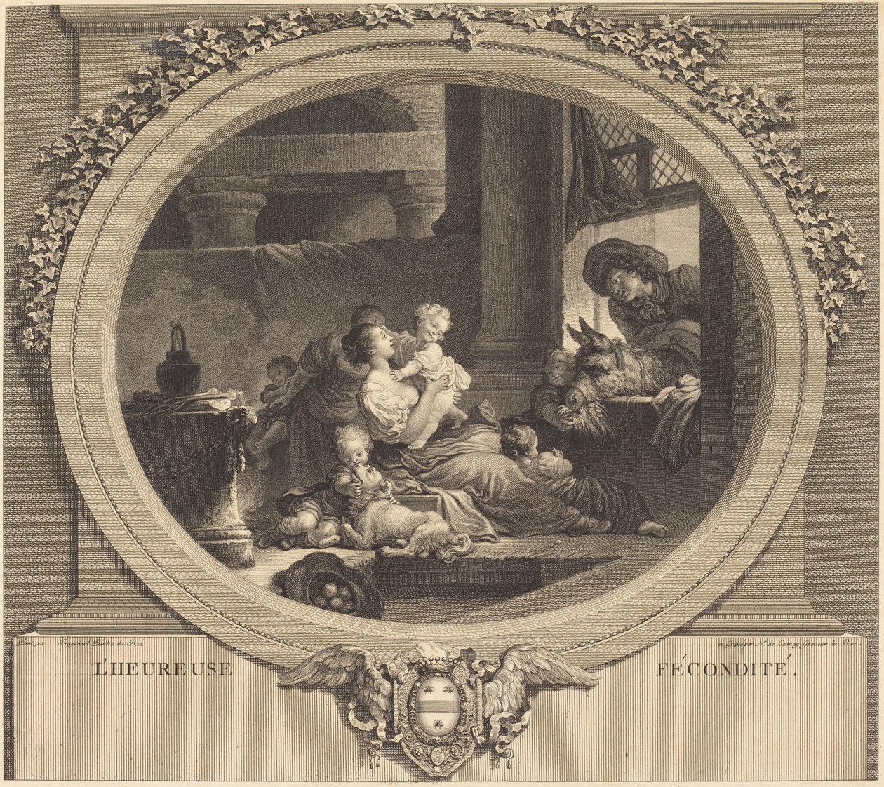 Het gelukkige vruchtbaarheid door Nicolas Delaunay after Jean Honoré Fragonard