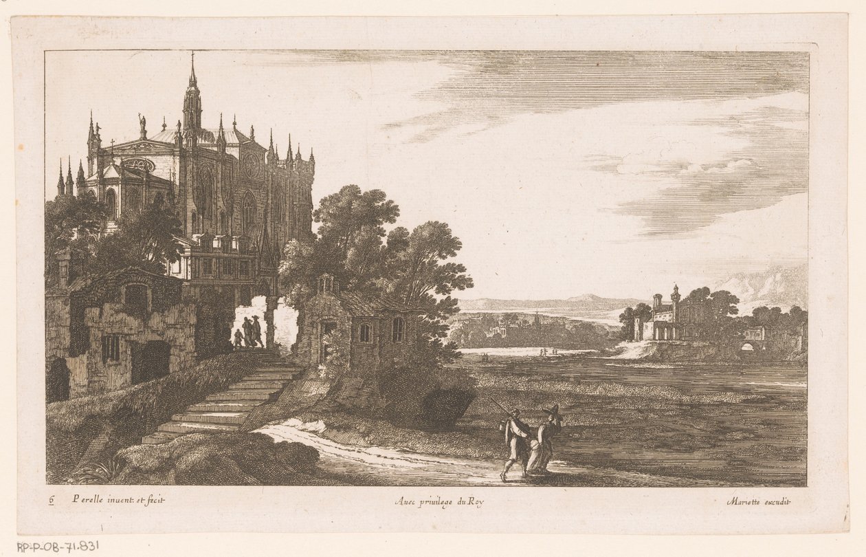 Landschap met kathedraal door Nicolas Perelle