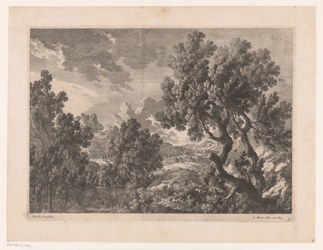 Rotsachtig landschap met bomen aan water door Nicolas Perelle