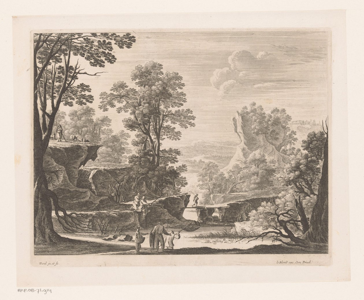Vissers op rotsen bij rivier door Nicolas Perelle