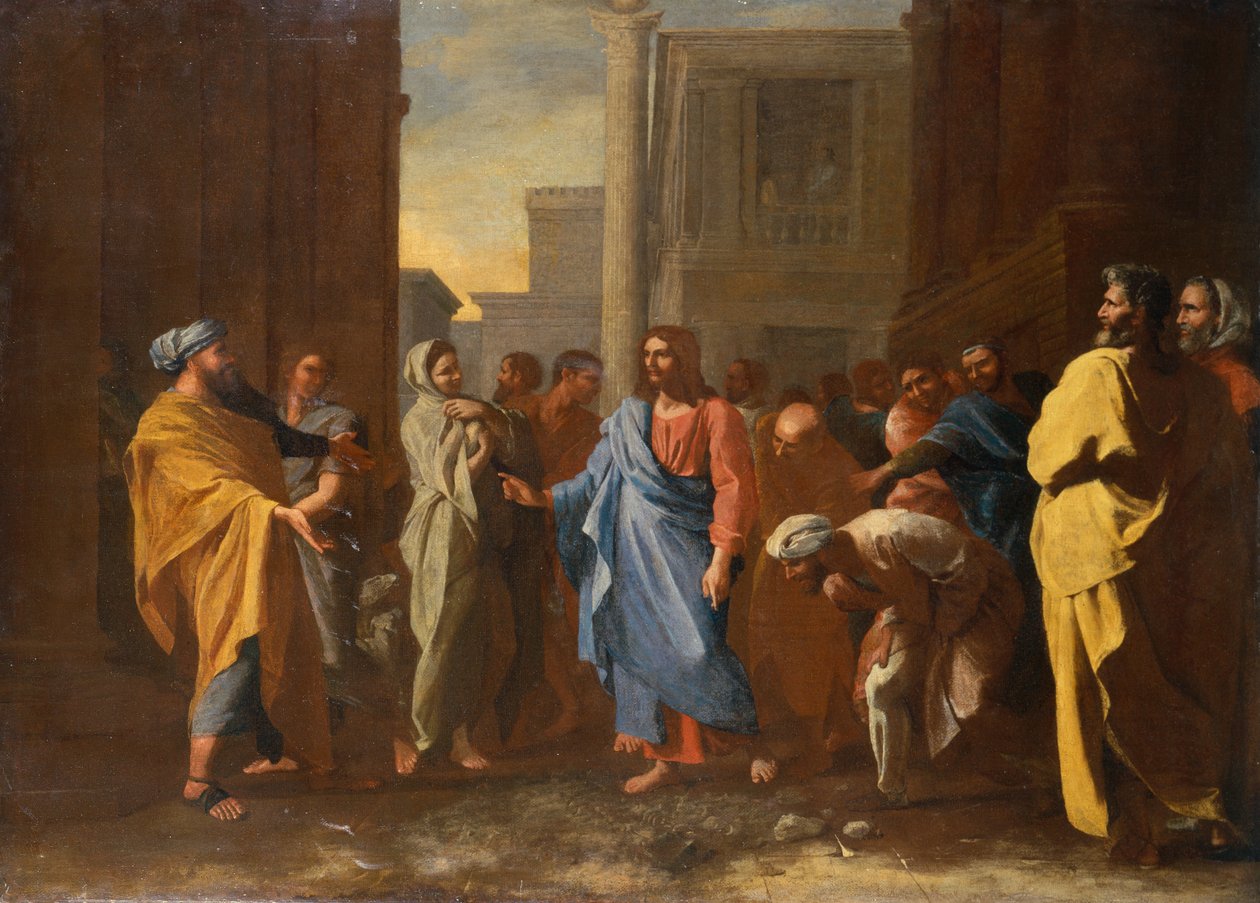 Christus en de Overspelige Vrouw door Nicolas Poussin