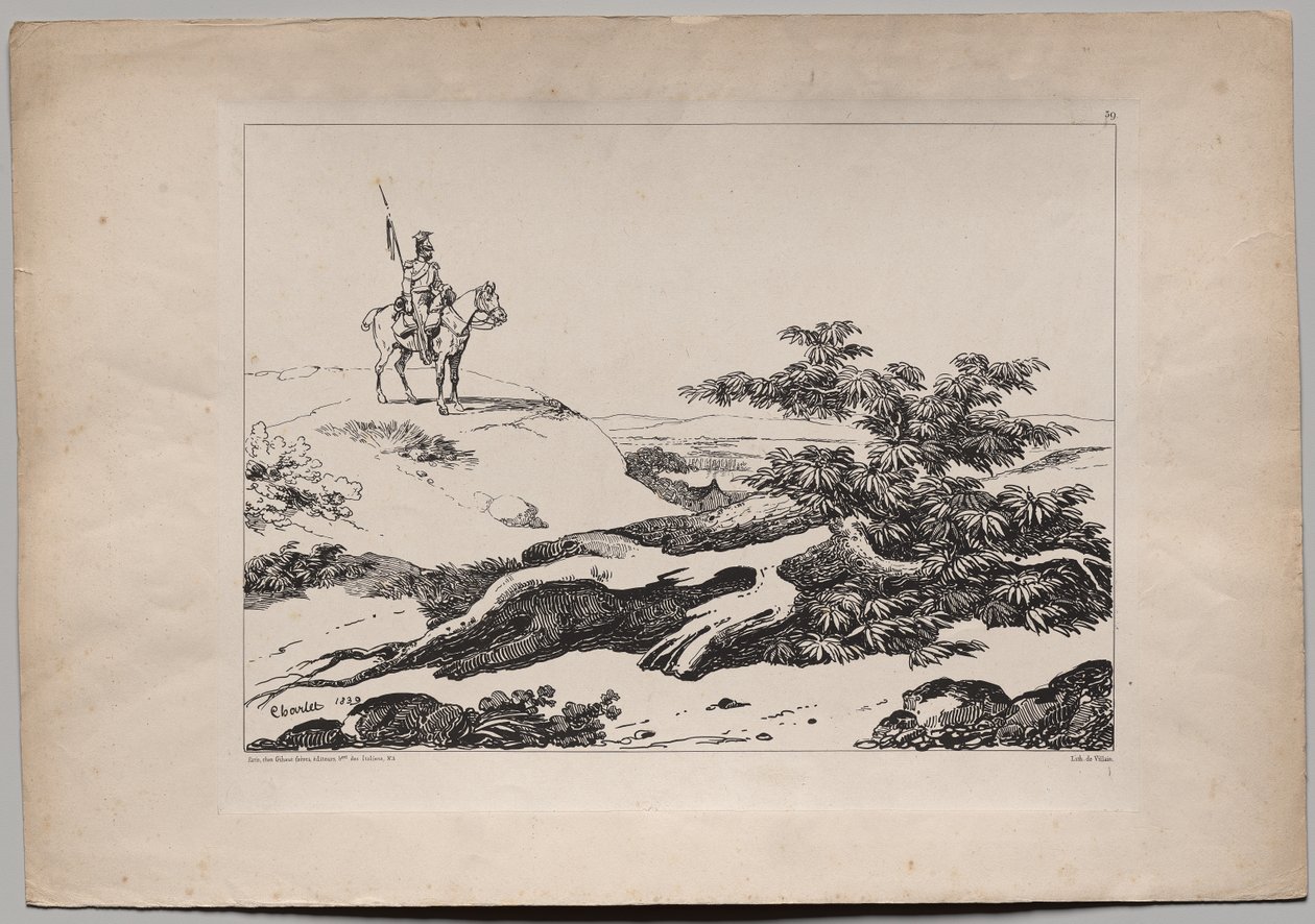 Soldaat op Paard in Landschap door Nicolas Toussaint Charlet