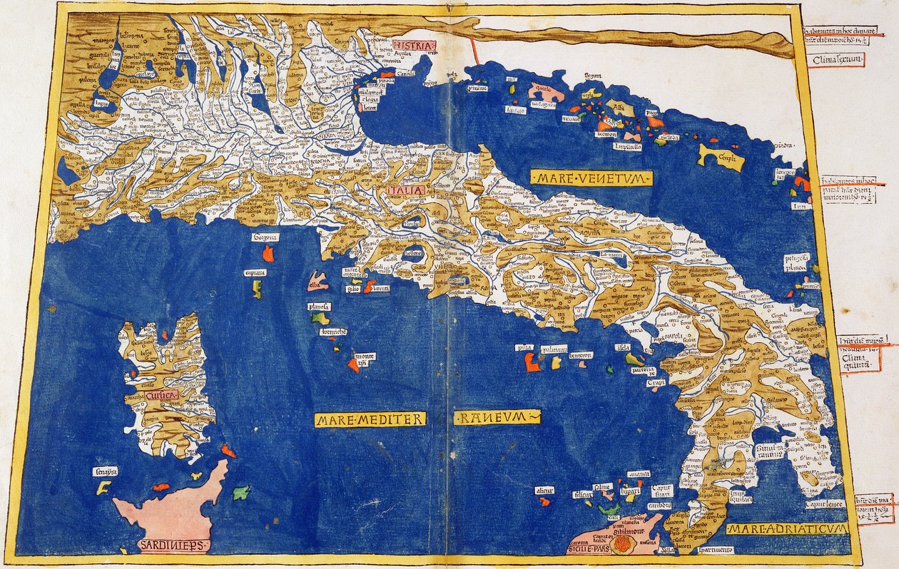Ptolemaïsche kaart van Italië, 1482 door Nicolaus Germanus
