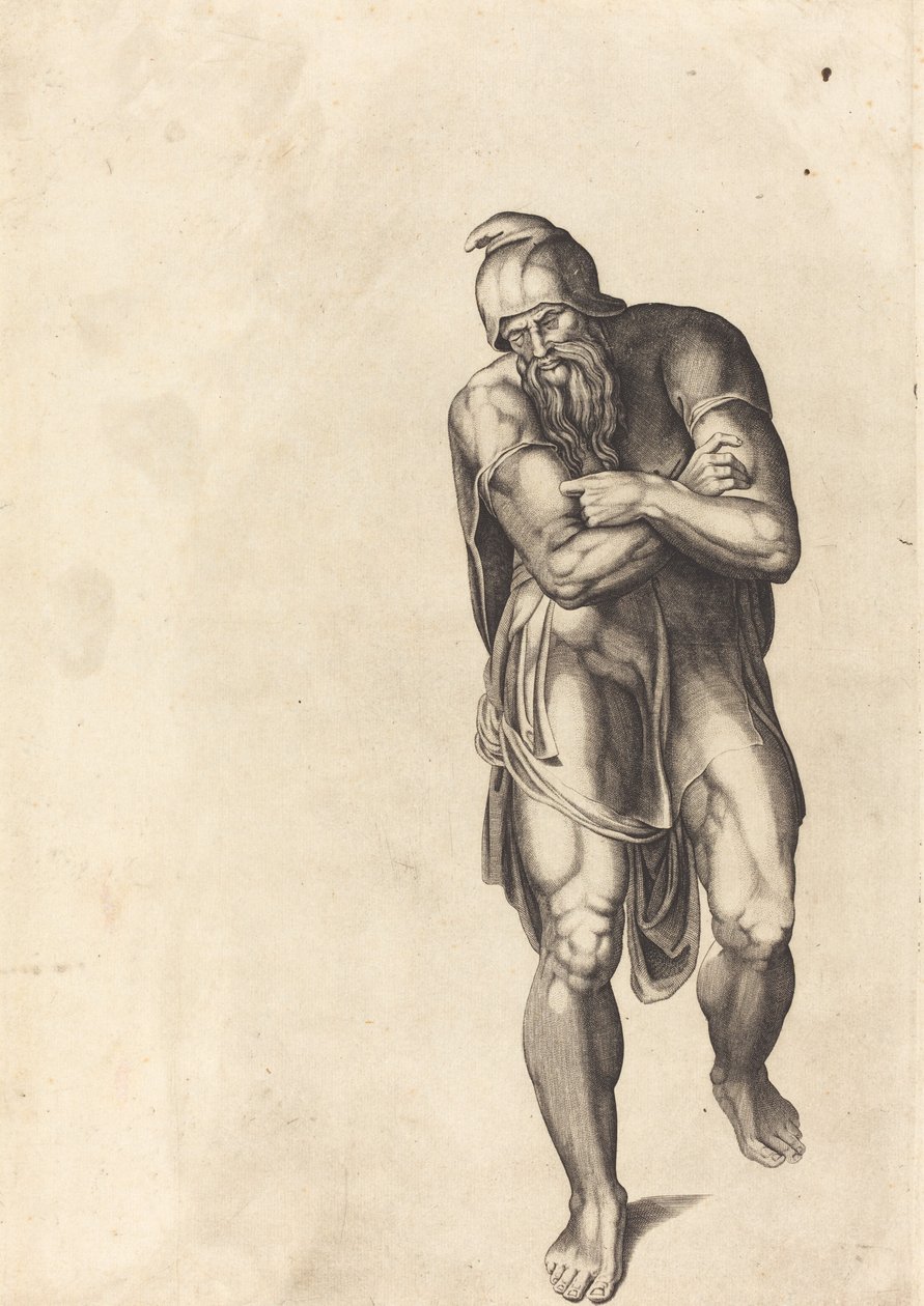 Stappende man door Nicolaus Beatrizet after Michelangelo