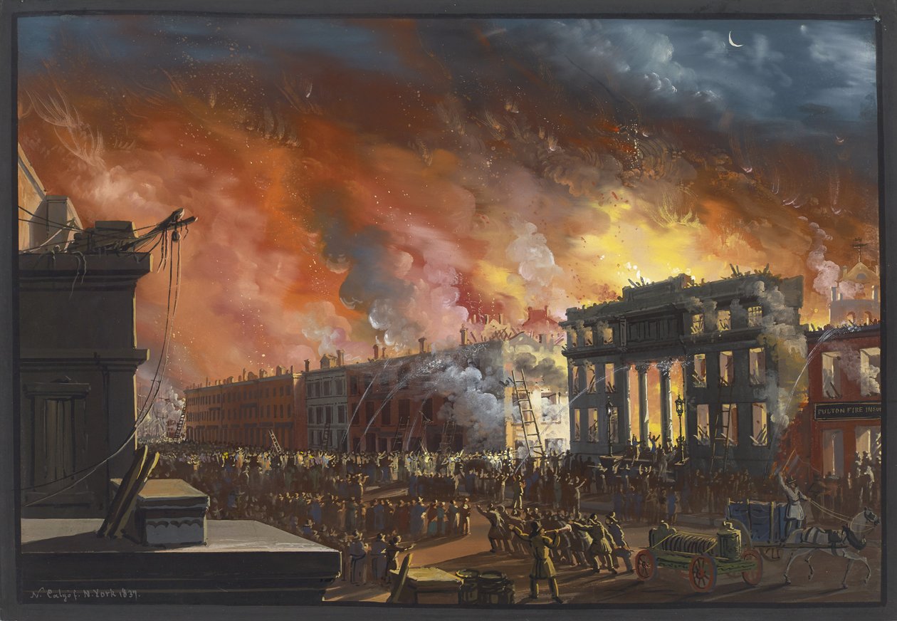 Uitzicht op de grote brand in New York, 1835, 1837 door Nicolino Calyo