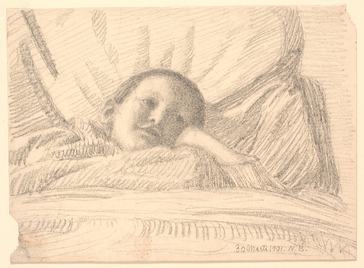 Kind (klein meisje?) dat in bed ligt door Niels Jakob Jakobsen Bjerre